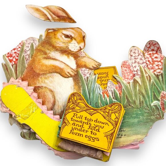 Beistle Vintage Bunny Nest Easter Centerpiece Honeycomb Diecut 9" 60s - Picture 1 of 9